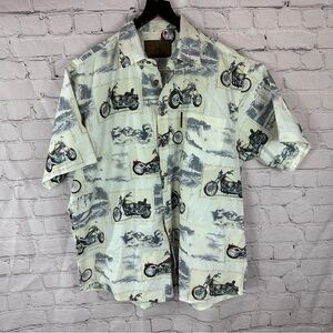 clearwater outfitters Mens L Motorcycle Print Casual cotton camp Shirt